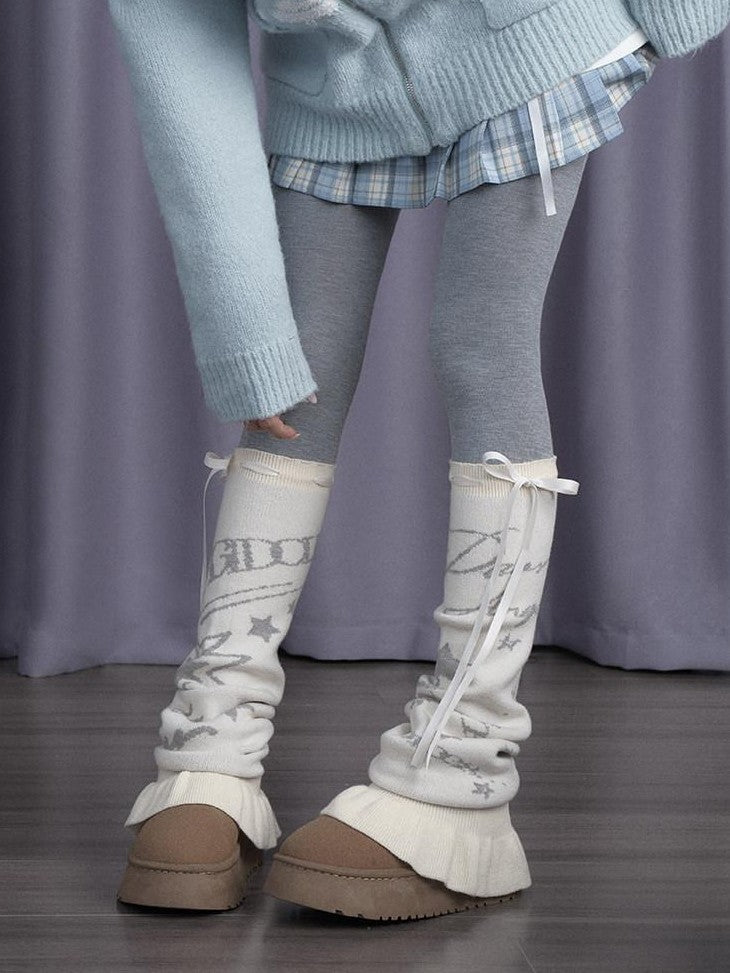 SagiDolls Black White Graffiti Jacquard Knit Women's Synthetic Blend Leg Warmers