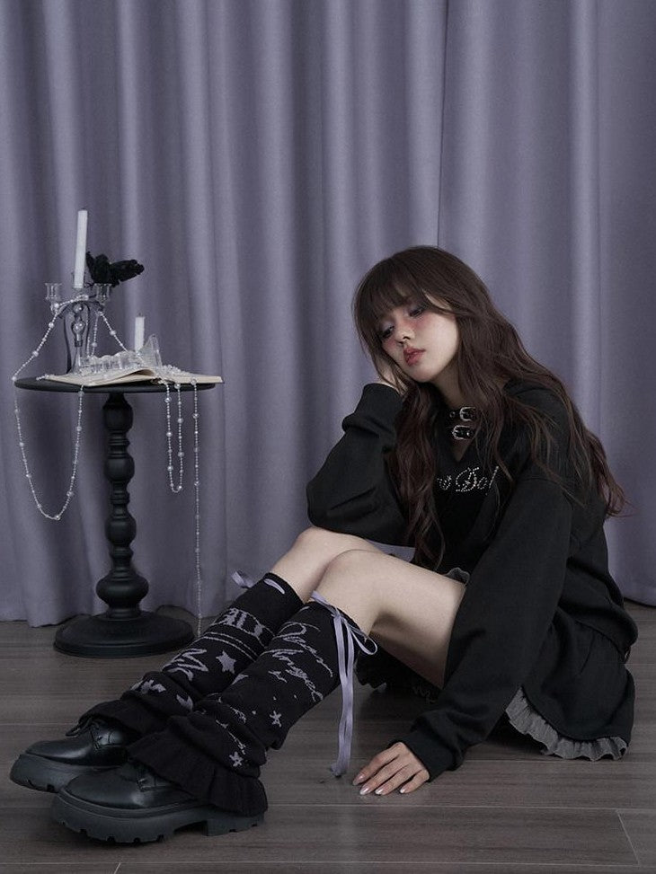 SagiDolls Black White Graffiti Jacquard Knit Women's Synthetic Blend Leg Warmers
