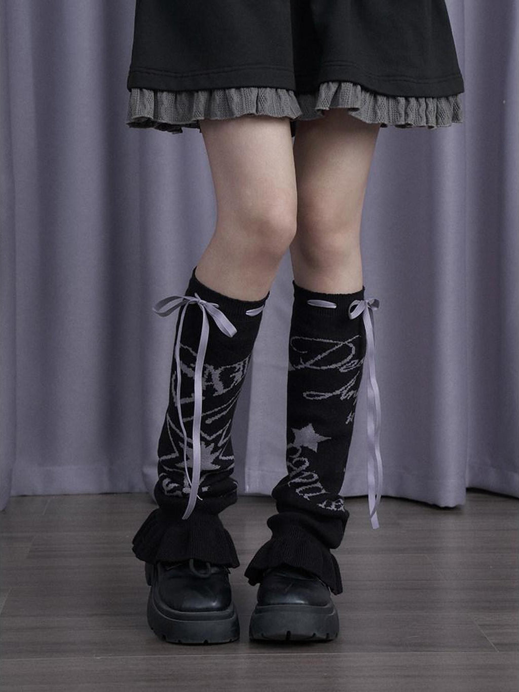 SagiDolls Black White Graffiti Jacquard Knit Women's Synthetic Blend Leg Warmers