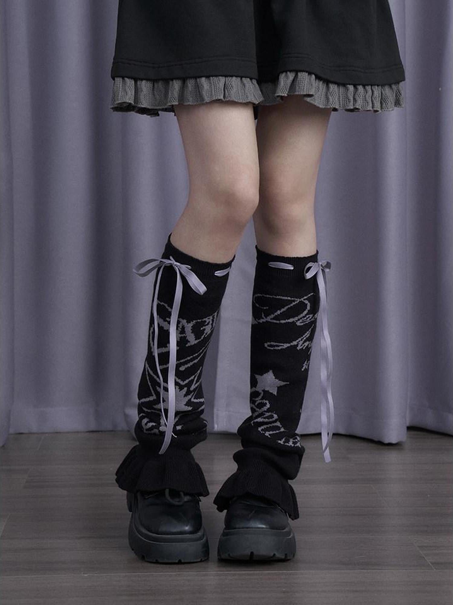 SagiDolls Black White Graffiti Jacquard Knit Women's Synthetic Blend Leg Warmers
