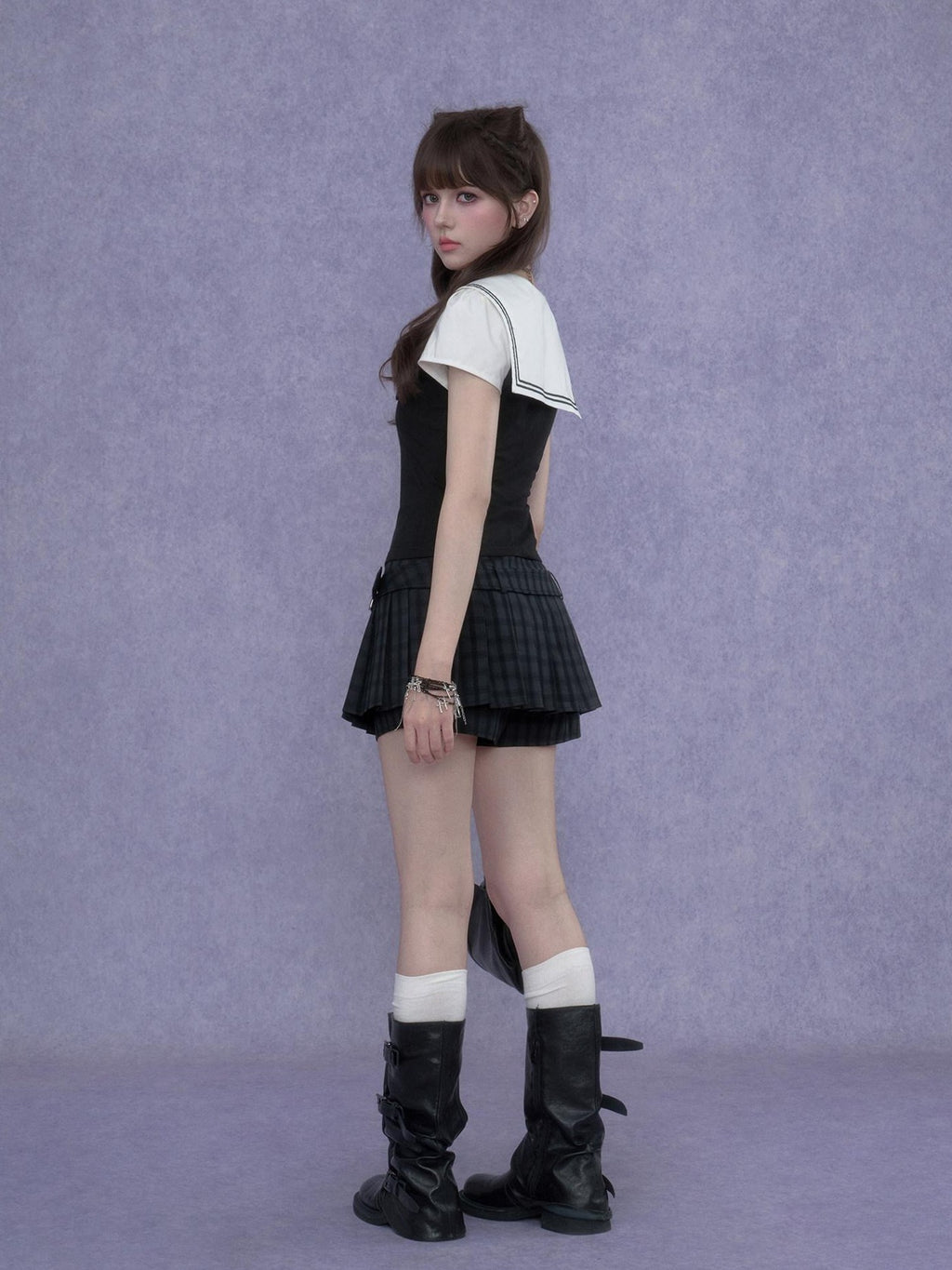 SagiDolls Black White Sailor Collar Embroidered Women's Cotton Short Sleeve T-shirts