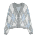 SagiDolls_Blue_Gray_Diamond_Check_Slouchy_Two_Piece_Women's_Nylon_Cardigans_751811492450_MISSTT