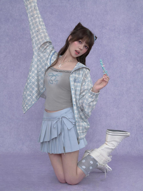 SagiDolls Blue Plaid Embroidered Sailor Collar Women's Polyester Overshirts