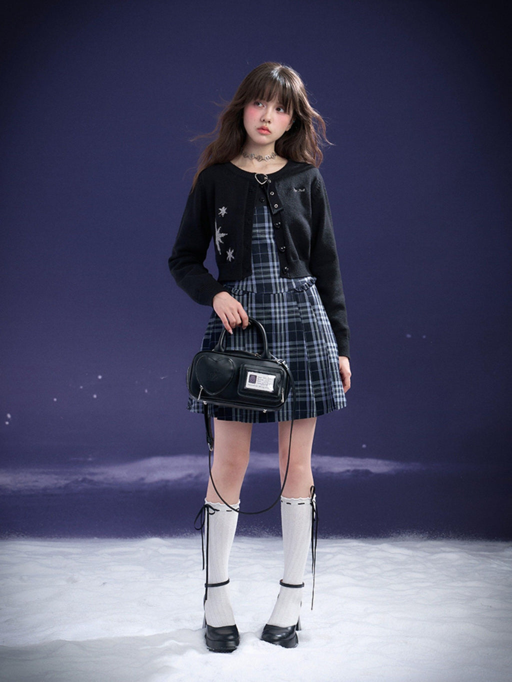 SagiDolls Blue Plaid Pleated Splice Peter Pan Collar Women's Cotton Casual Mini Dresses