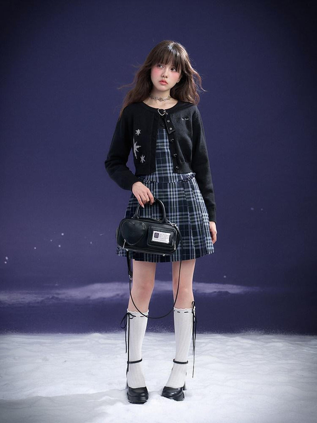 SagiDolls Blue Plaid Pleated Splice Peter Pan Collar Women's Cotton Casual Mini Dresses