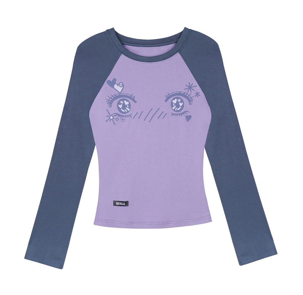 SagiDolls_Blue_Purple_Comic_Eye_Print_Raglan_Women's_Viscose_Blend_Long_Sleeve_T-shirts_1031136524795_MISSTT