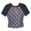 SagiDolls_Blue_Purple_Grid_Plush_Bear_Raglan_Side_Ruched_Women's_Short_Sleeve_T-shirts_781743534922_MISSTT