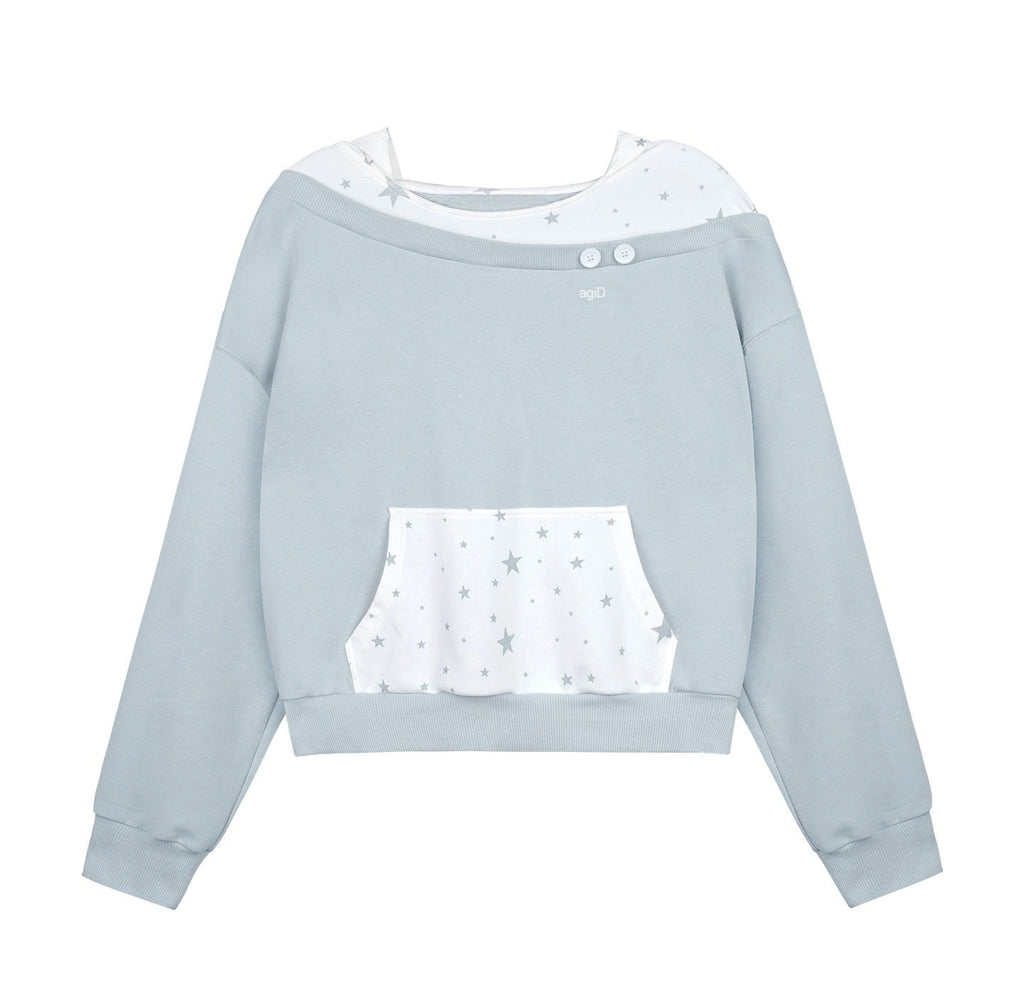 SagiDolls_Blue_White_Star_Print_Embroidered_Faux_Layered_Hooded_Women's_Cotton_Hoodies_1085043295338_MISSTT