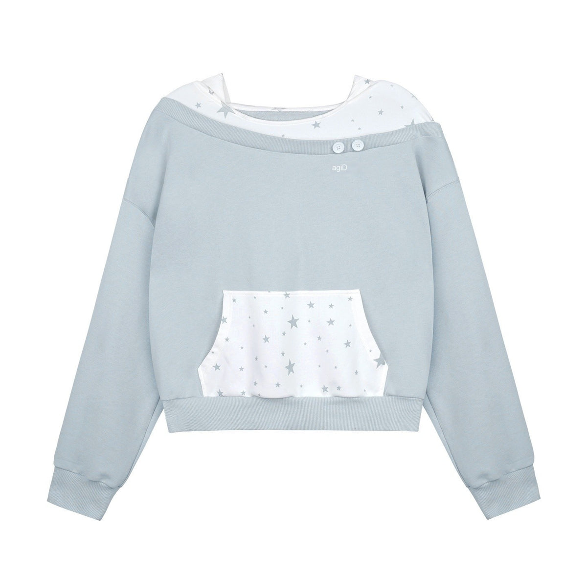SagiDolls_Blue_White_Star_Print_Embroidered_Faux_Layered_Hooded_Women's_Cotton_Hoodies_1085043295338_MISSTT
