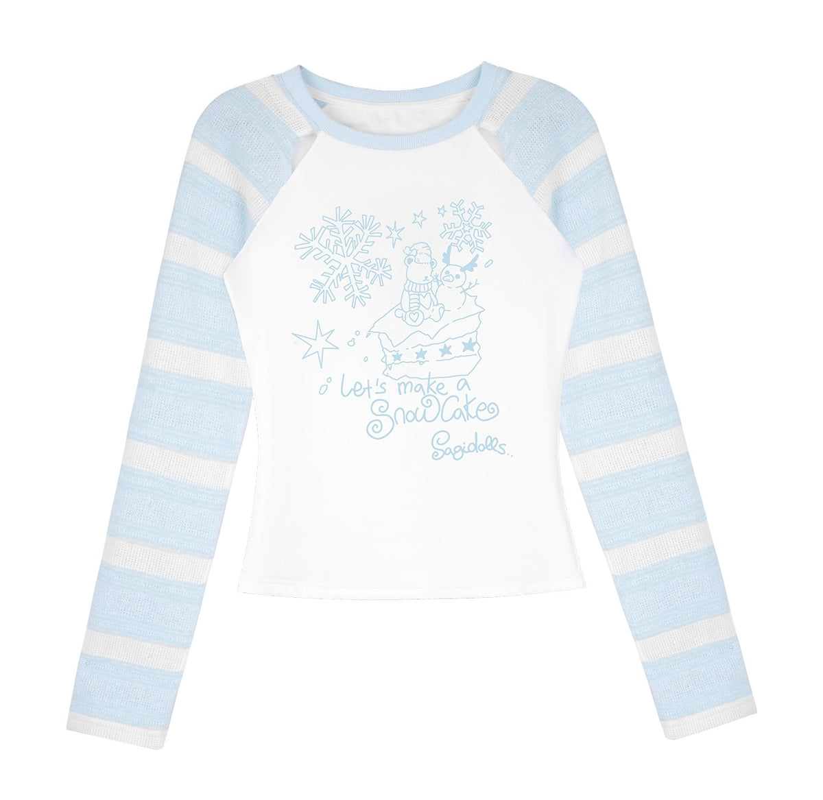 SagiDolls_Blue_White_Striped_Snowman_Print_Raglan_Sleeve_Women's_Cotton_Long_Sleeve_T-shirts_1005928123510_MISSTT