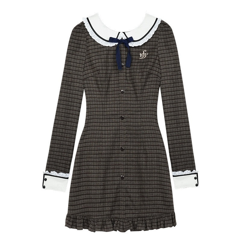 SagiDolls_Brown_Plaid_Embroidered_Doll_Collar_Women's_Polyester_Casual_Mini_Dresses_868756104836_MISSTT