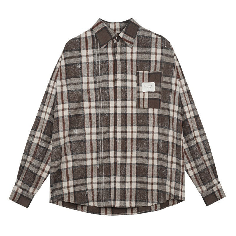 SagiDolls_Brown_Plaid_Topstitch_Point_Collar_Loose_Fit_Women's_Cotton_Linen_Overshirts_818022247727_MISSTT