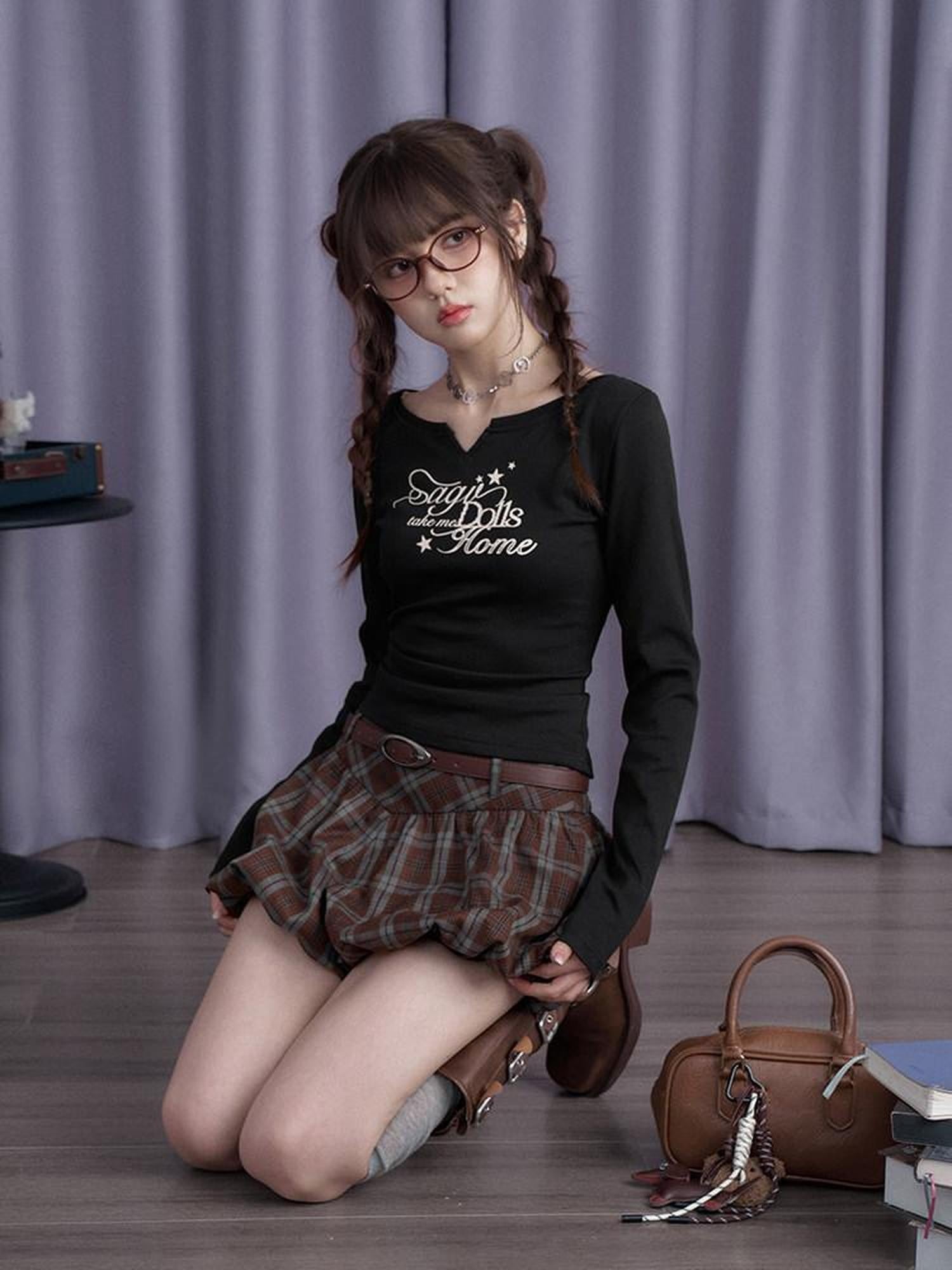 SagiDolls Brown Plaid Tulip Hem Sweet Playful Women's Polyester Blend Belts