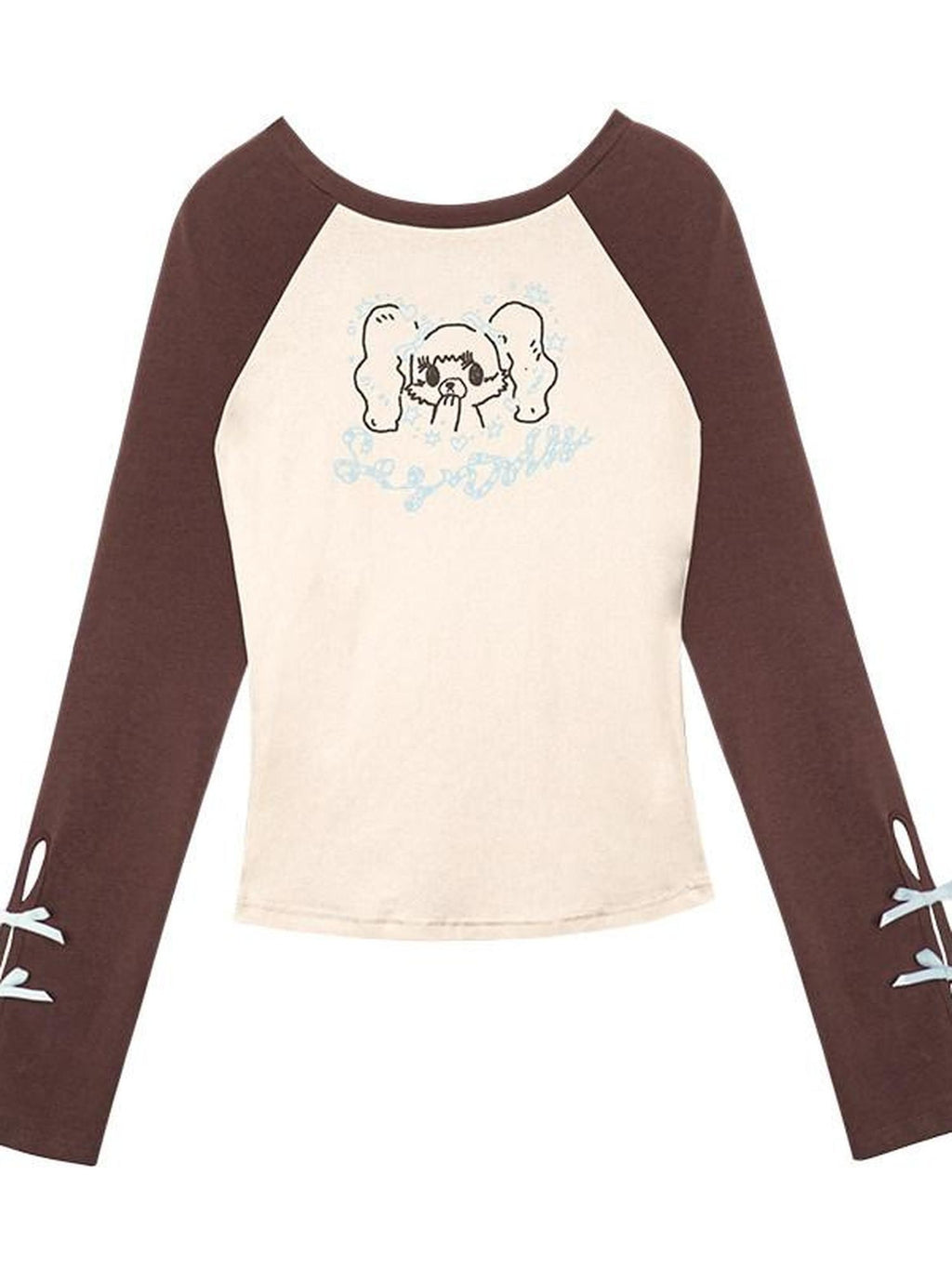 SagiDolls Butterfly Dog Print Bow Patchwork Women's Combed Cotton Long Sleeve T-shirts