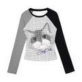 SagiDolls_Color_Block_Raglan_Cat_Print_Polka_Dot_Slim_Fit_Women's_Long_Sleeve_T-shirts_876443155782_MISSTT