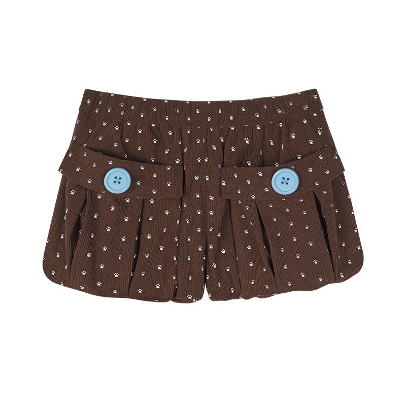 SagiDolls_Corduroy_Paw_Print_3d_Pockets_Bubble_Women's_Polyester_Culotte_Shorts_1080032612047_MISSTT