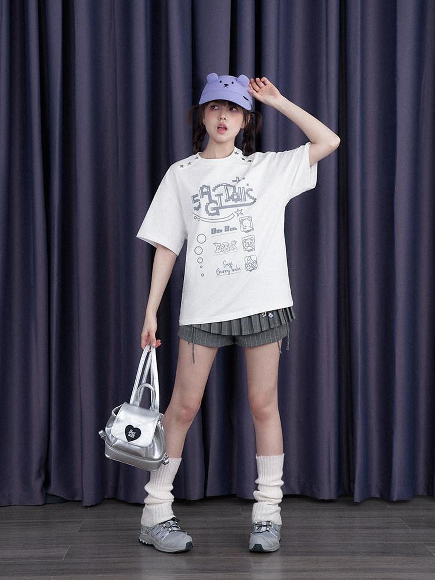 SagiDolls Creative Star And Letter Print Women's Cotton Blend Knit Short Sleeve T-shirts