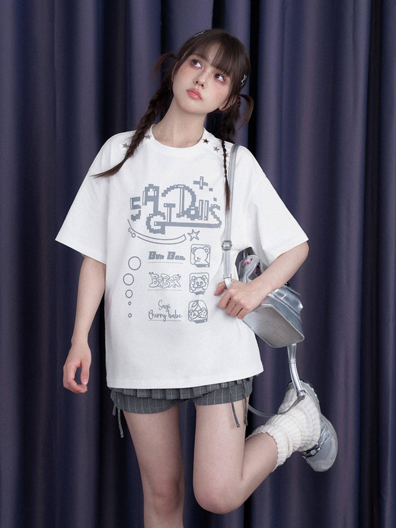 SagiDolls Creative Star And Letter Print Women's Cotton Blend Knit Short Sleeve T-shirts