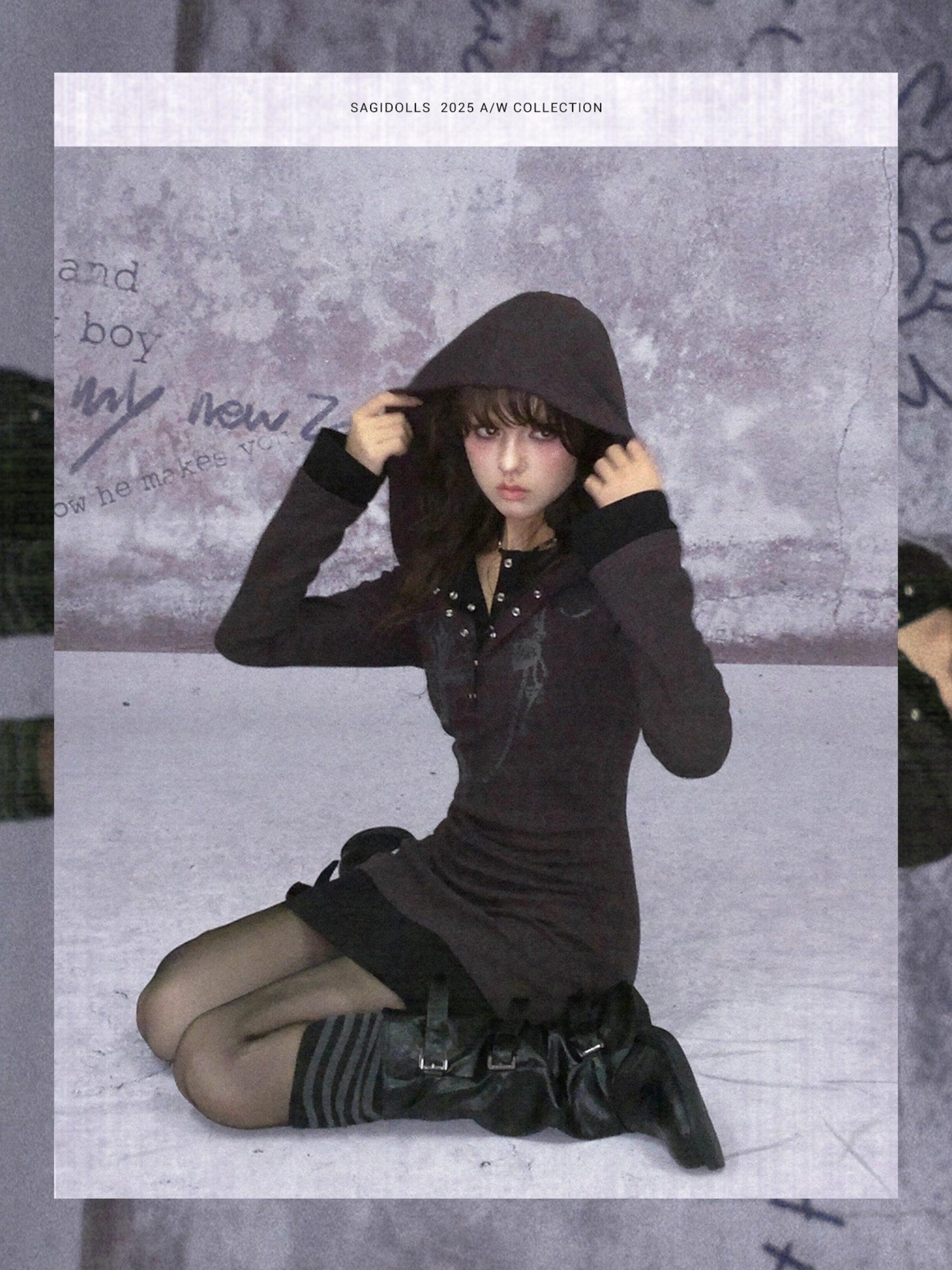 SagiDolls Cross Print Hooded Faux Two Piece Women's Cotton Blend Bodycon Mini Dresses