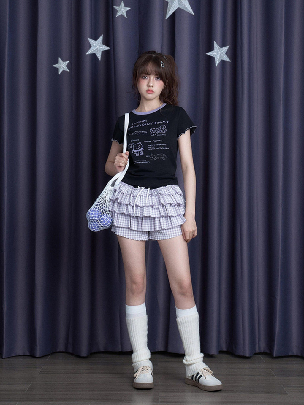 SagiDolls Cute Cartoon Print Back Cutout Ribbon Bow Women's Cotton Short Sleeve T-shirts