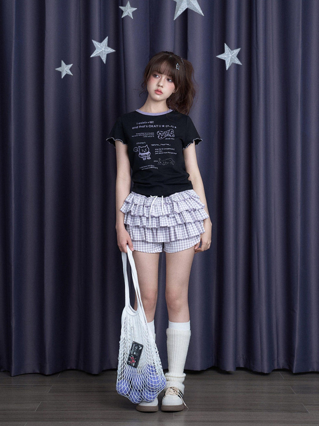 SagiDolls Cute Cartoon Print Back Cutout Ribbon Bow Women's Cotton Short Sleeve T-shirts