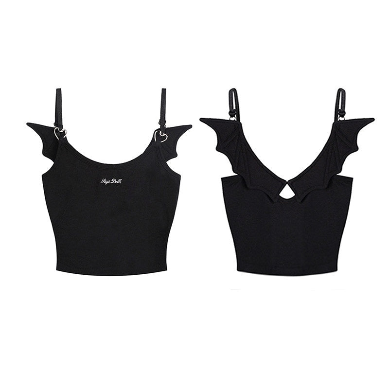 SagiDolls_Dark_3d_Bat_Embellished_Slim_Short_Women's_Cotton_Blend_Tank_Tops_710960459443_MISSTT