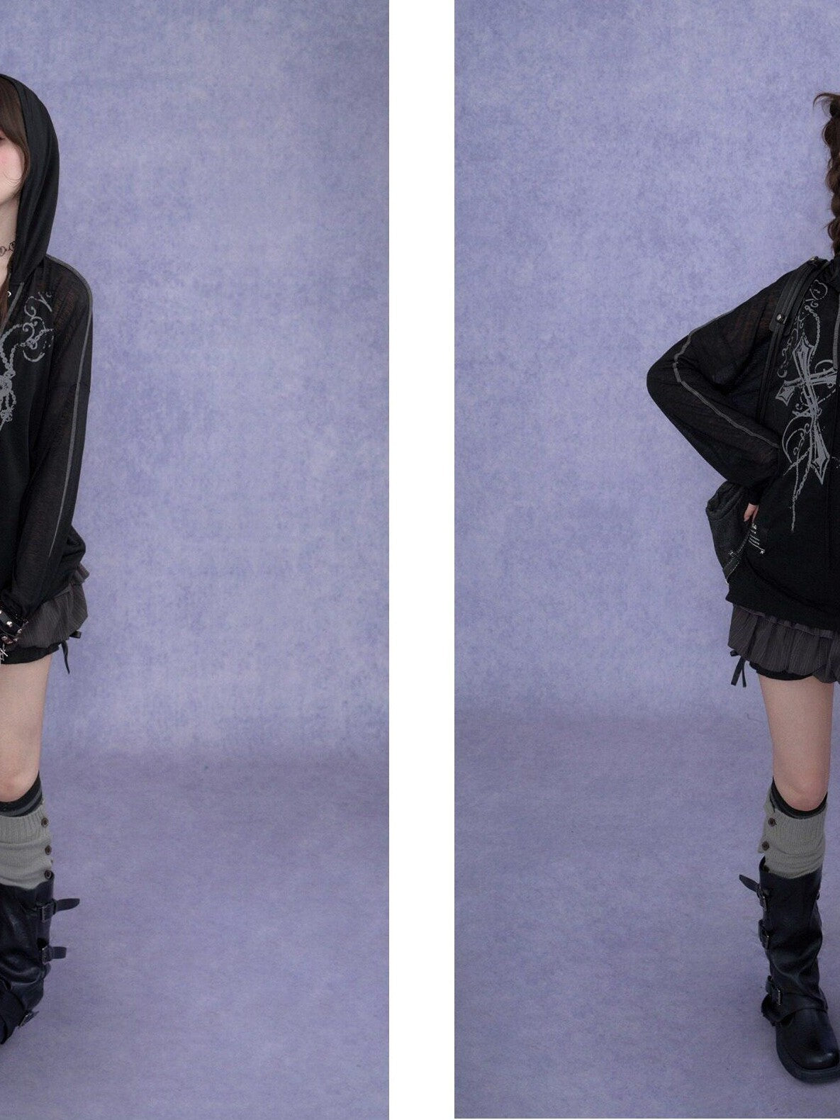SagiDolls Dark Cross Print Lace Up Gothic Women's Mesh Polyester Hoodies