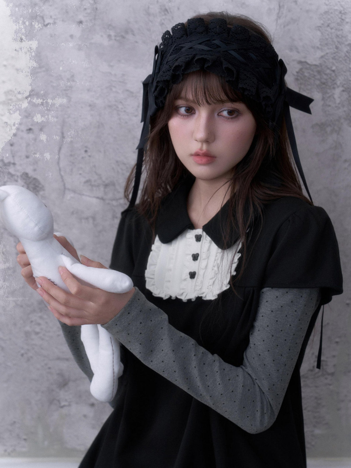 SagiDolls Dark Doll Collar Faux Two Piece Bubble Sleeve Cotton Women's Casual Mini Dresses