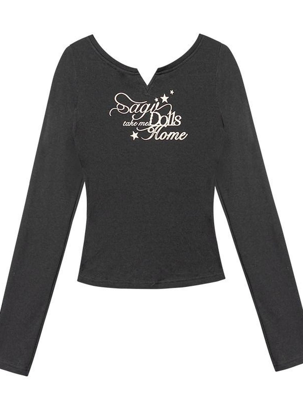 SagiDolls Dark Gothic Printed V-neck Slim Fit Women's Long Sleeve T-shirts