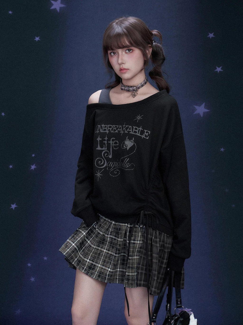 SagiDolls Dark Graffiti Patchwork Faux Two Piece Women's Cotton Blend Casual Mini Dresses