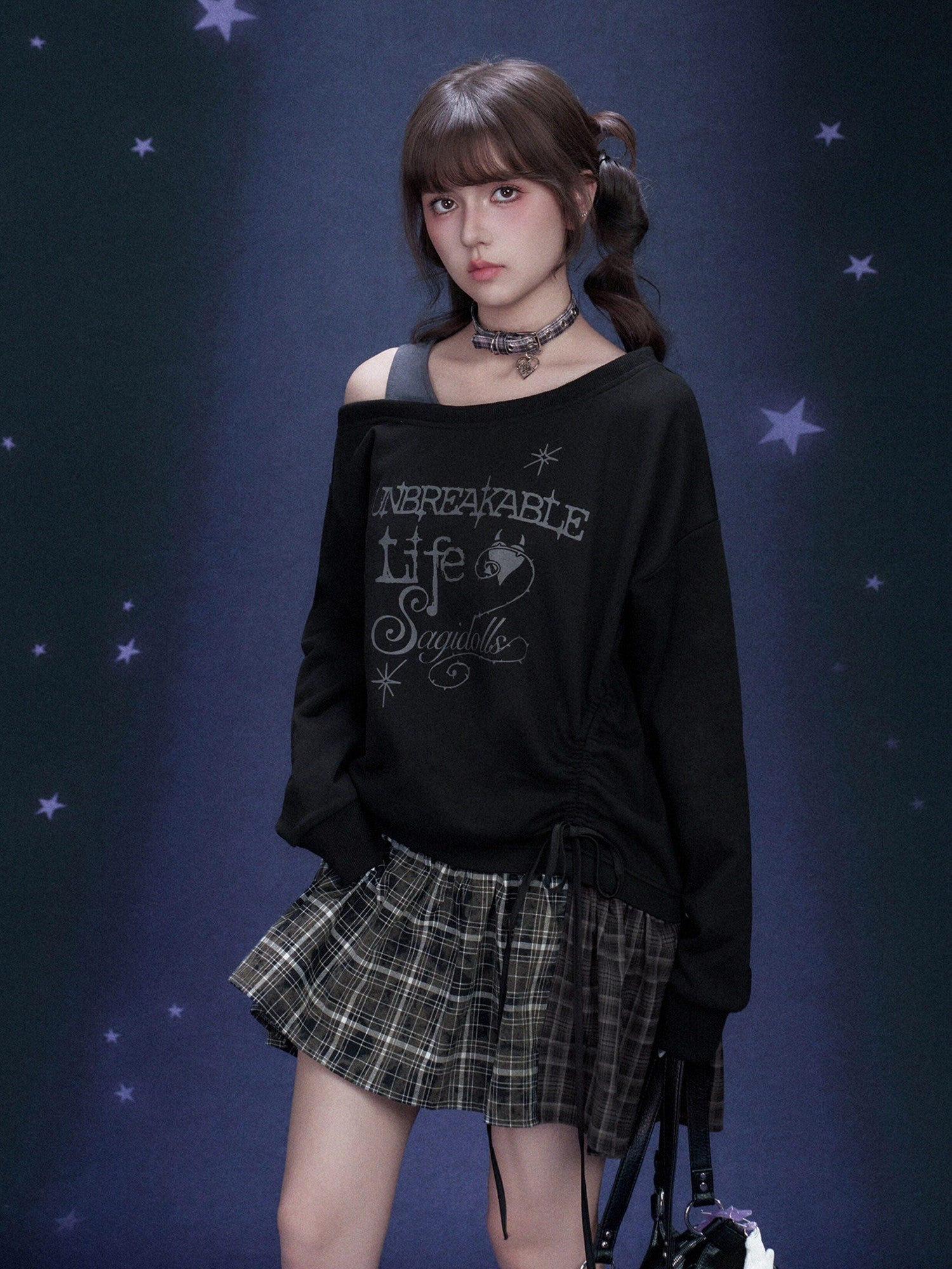 SagiDolls Dark Graffiti Patchwork Faux Two Piece Women's Cotton Blend Casual Mini Dresses
