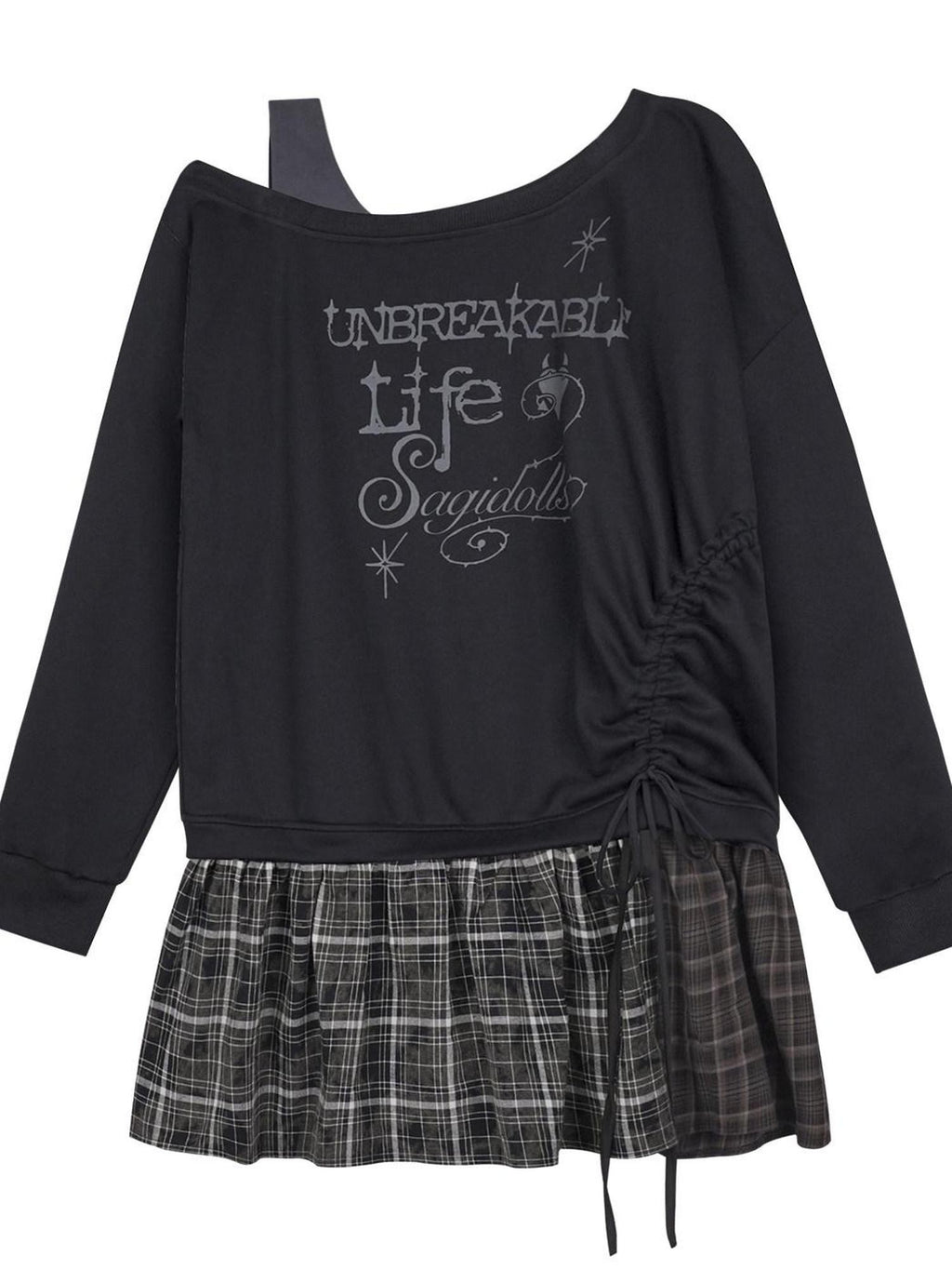 SagiDolls Dark Graffiti Patchwork Faux Two Piece Women's Cotton Blend Casual Mini Dresses