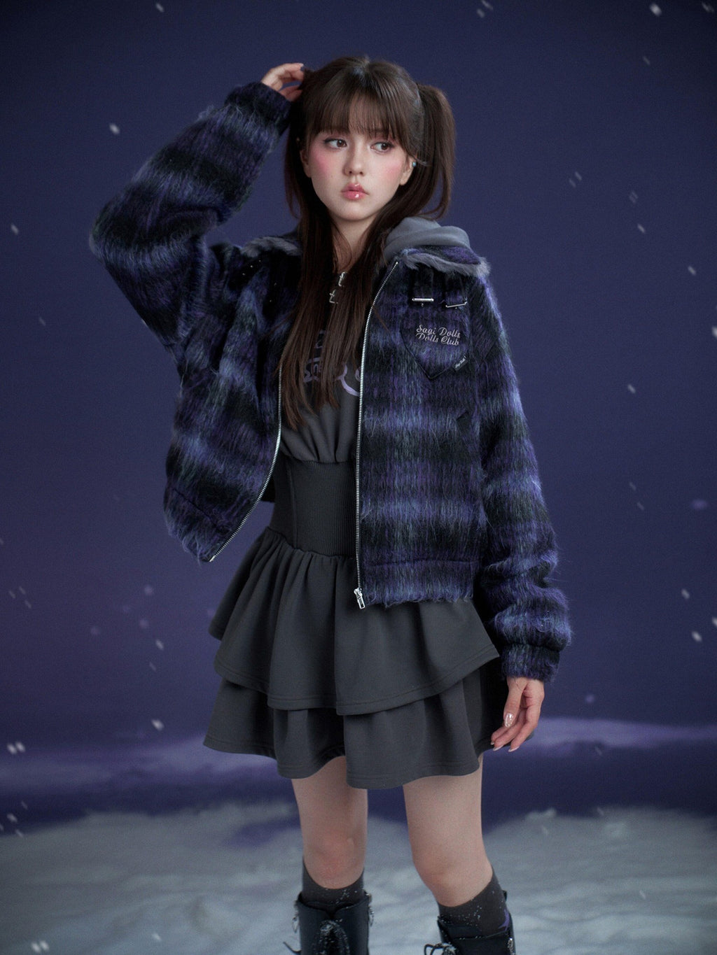 SagiDolls Dark Gray Hooded Hem Cinched Waist Women's Cotton Blend Corset Mini Dresses