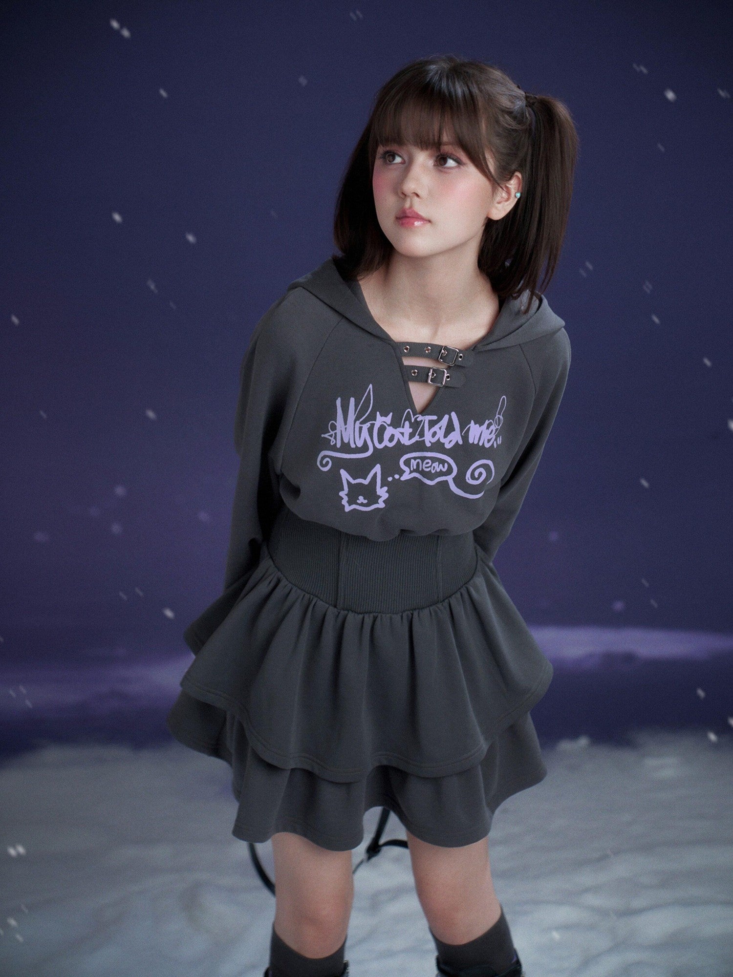 SagiDolls Dark Gray Hooded Hem Cinched Waist Women's Cotton Blend Corset Mini Dresses
