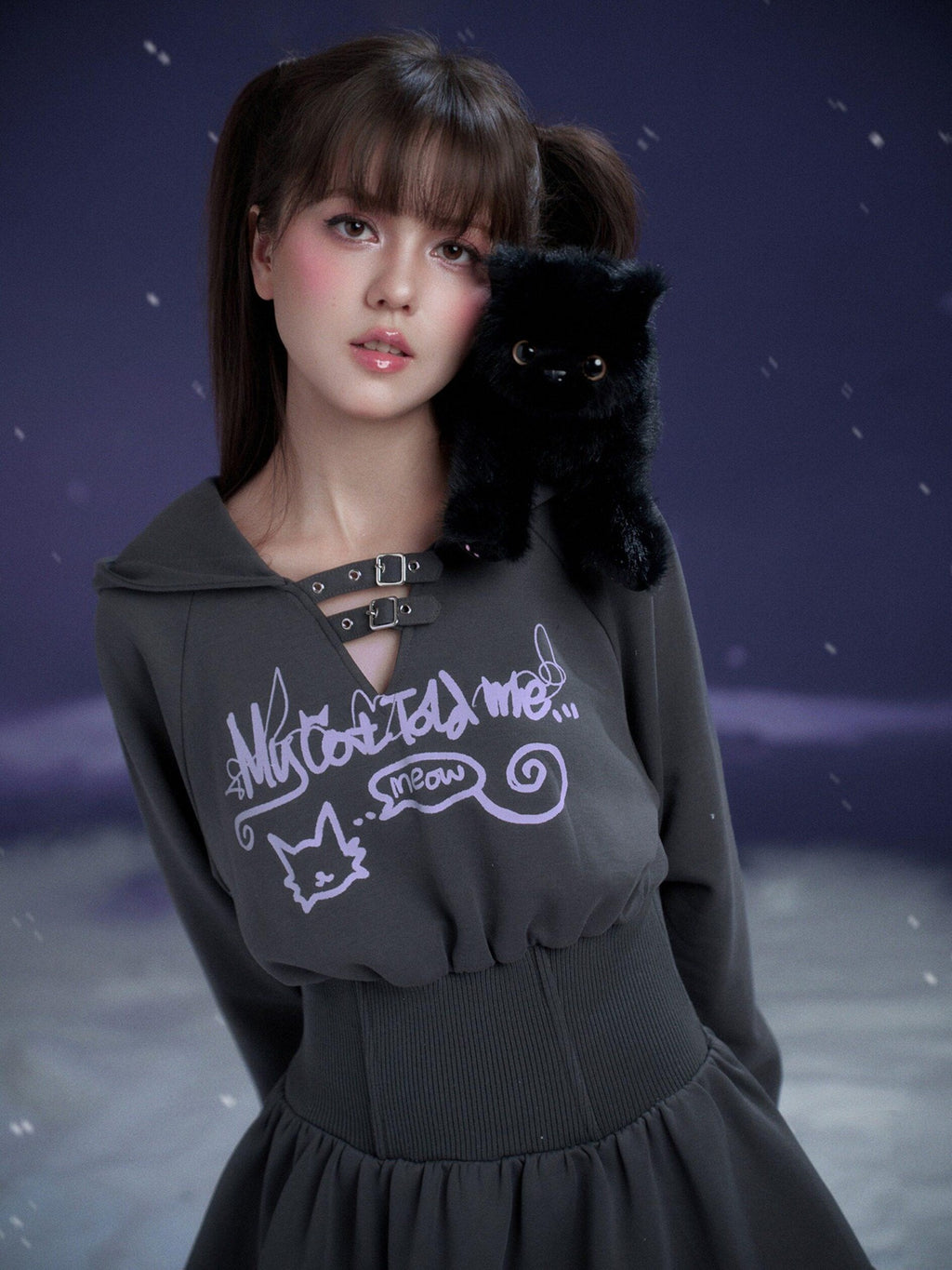 SagiDolls Dark Gray Hooded Hem Cinched Waist Women's Cotton Blend Corset Mini Dresses