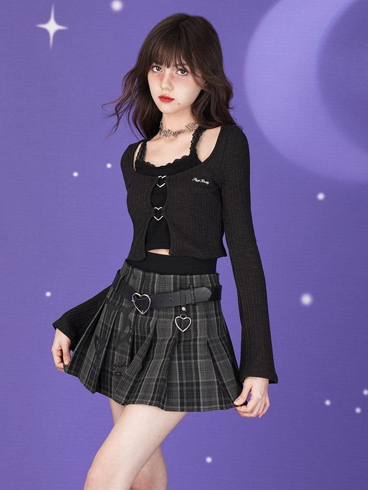 SagiDolls Dark Green Plaid Printed Double Waist Women's Polyester Viscose Pleated Skirts