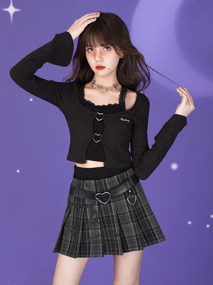 SagiDolls Dark Green Plaid Printed Double Waist Women's Polyester Viscose Pleated Skirts