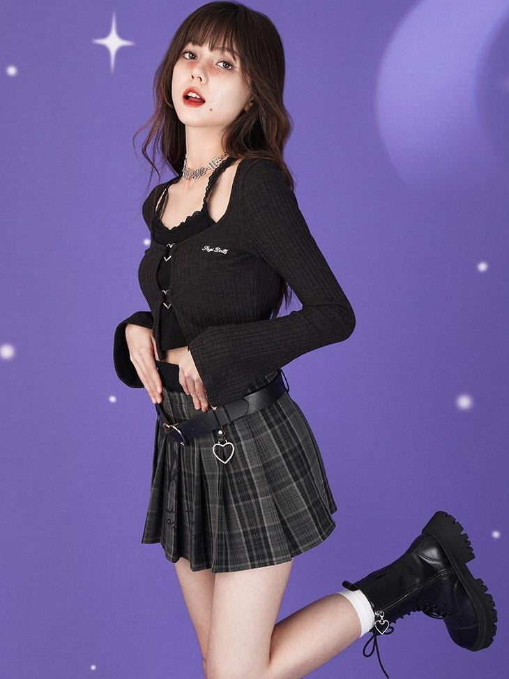 SagiDolls Dark Green Plaid Printed Double Waist Women's Polyester Viscose Pleated Skirts