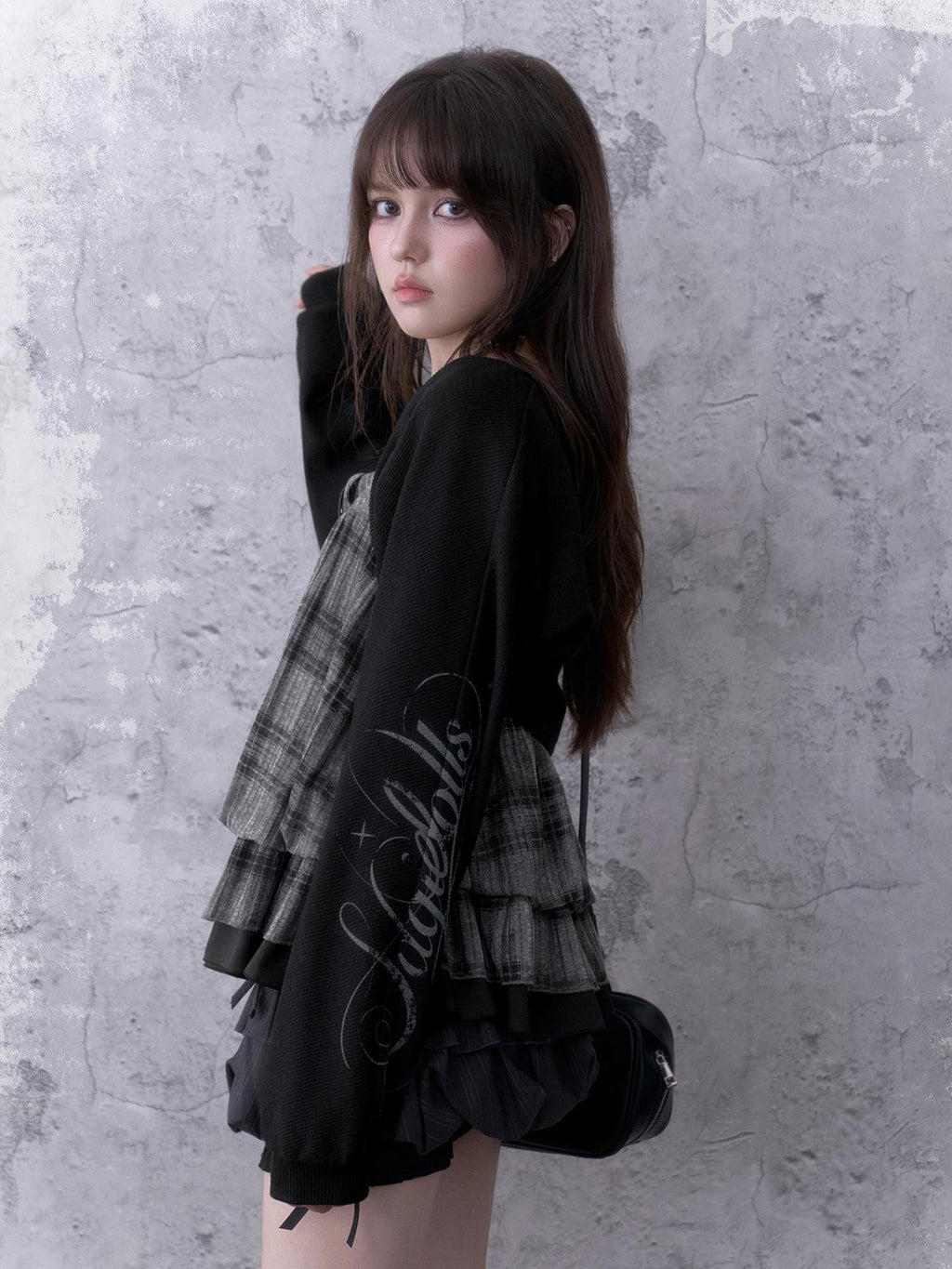 SagiDolls Dark Print Loose Lantern Sleeve Tie Front Knit Women's Polyester Boleros & Shrugs