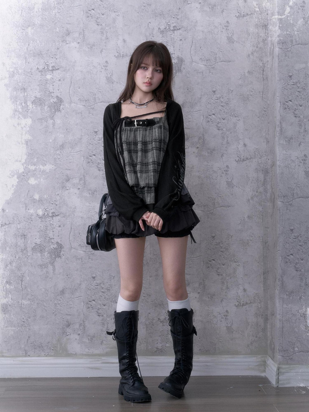 SagiDolls Dark Print Loose Lantern Sleeve Tie Front Knit Women's Polyester Boleros & Shrugs