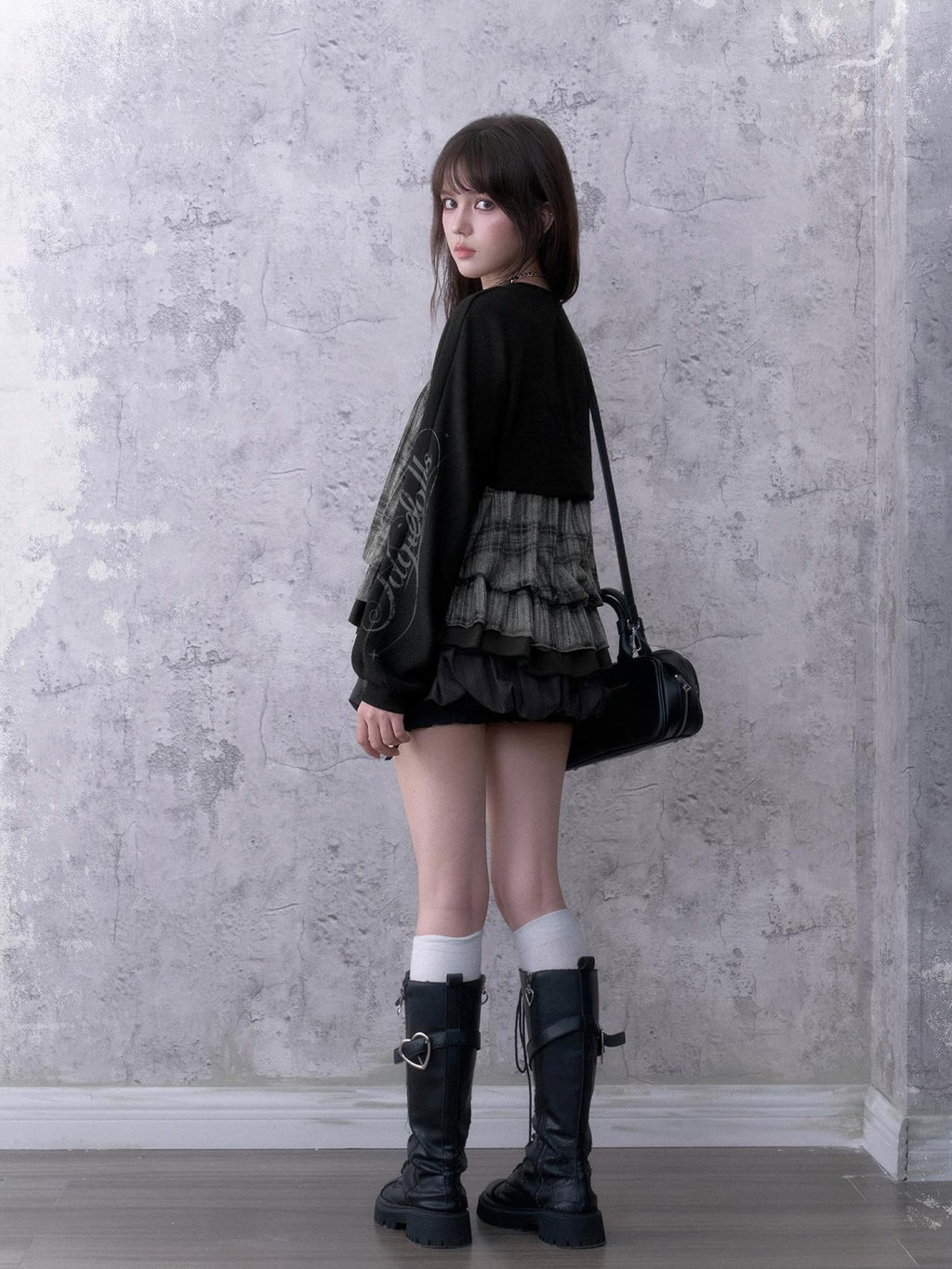 SagiDolls Dark Print Loose Lantern Sleeve Tie Front Knit Women's Polyester Boleros & Shrugs