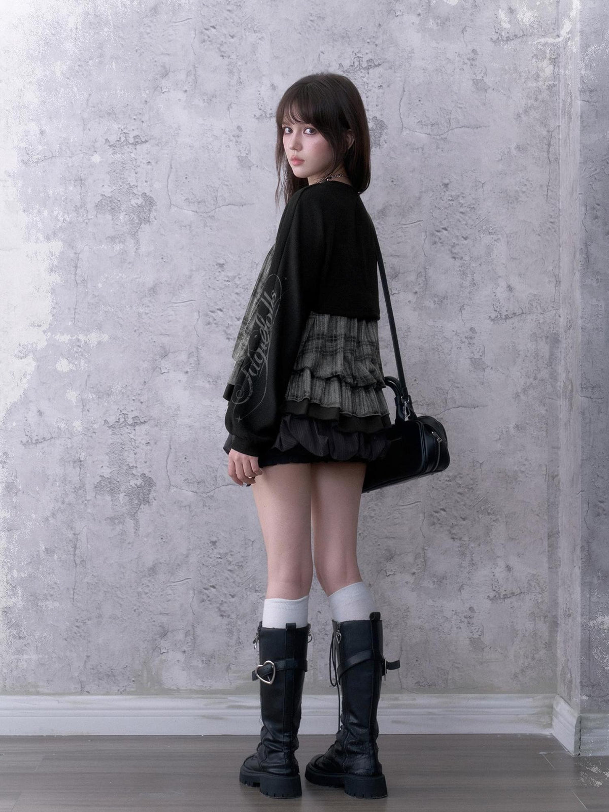 SagiDolls Dark Print Loose Lantern Sleeve Tie Front Knit Women's Polyester Boleros & Shrugs