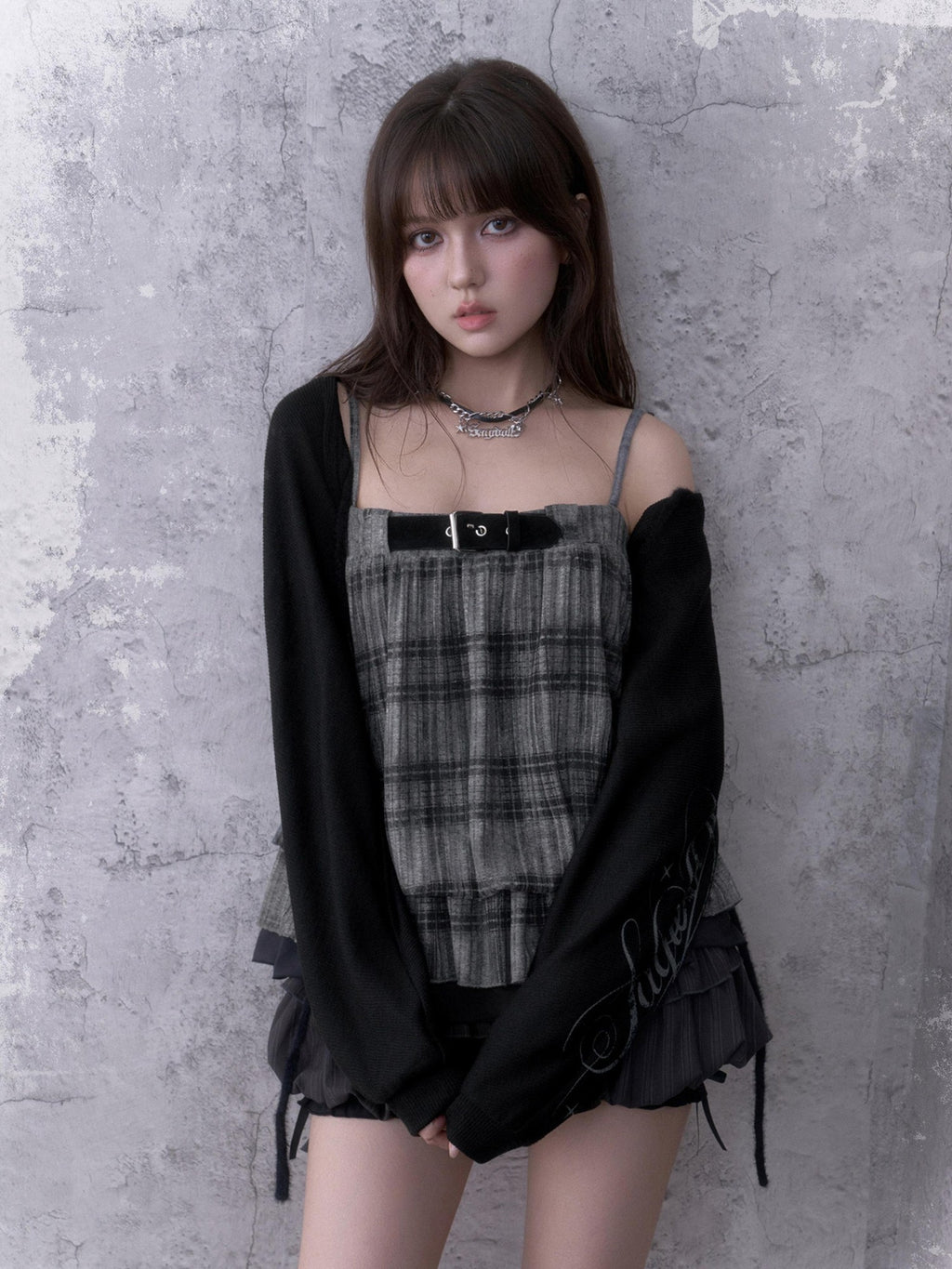 SagiDolls Dark Print Loose Lantern Sleeve Tie Front Knit Women's Polyester Boleros & Shrugs