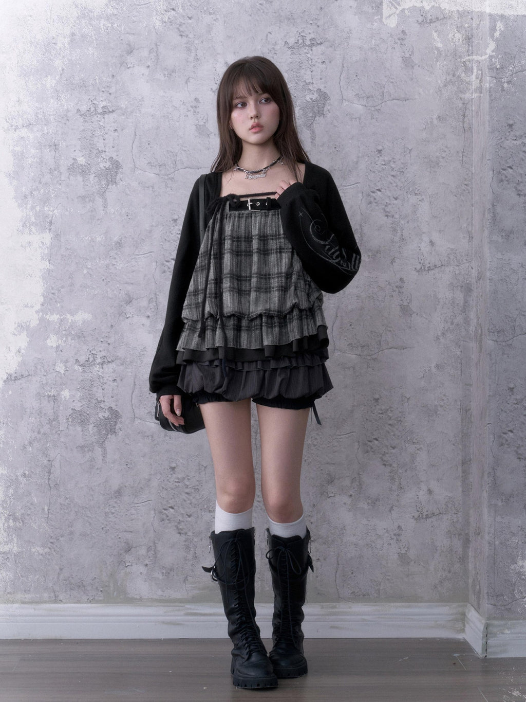 SagiDolls Dark Print Loose Lantern Sleeve Tie Front Knit Women's Polyester Boleros & Shrugs