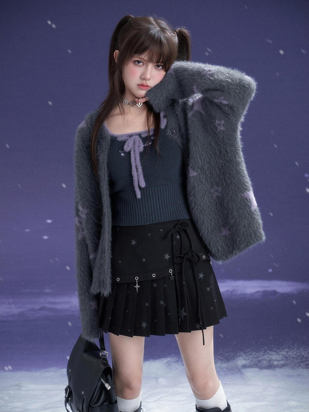 SagiDolls Dark Star Metal Pendant Strappy High Waist Women's Pleated Skirts