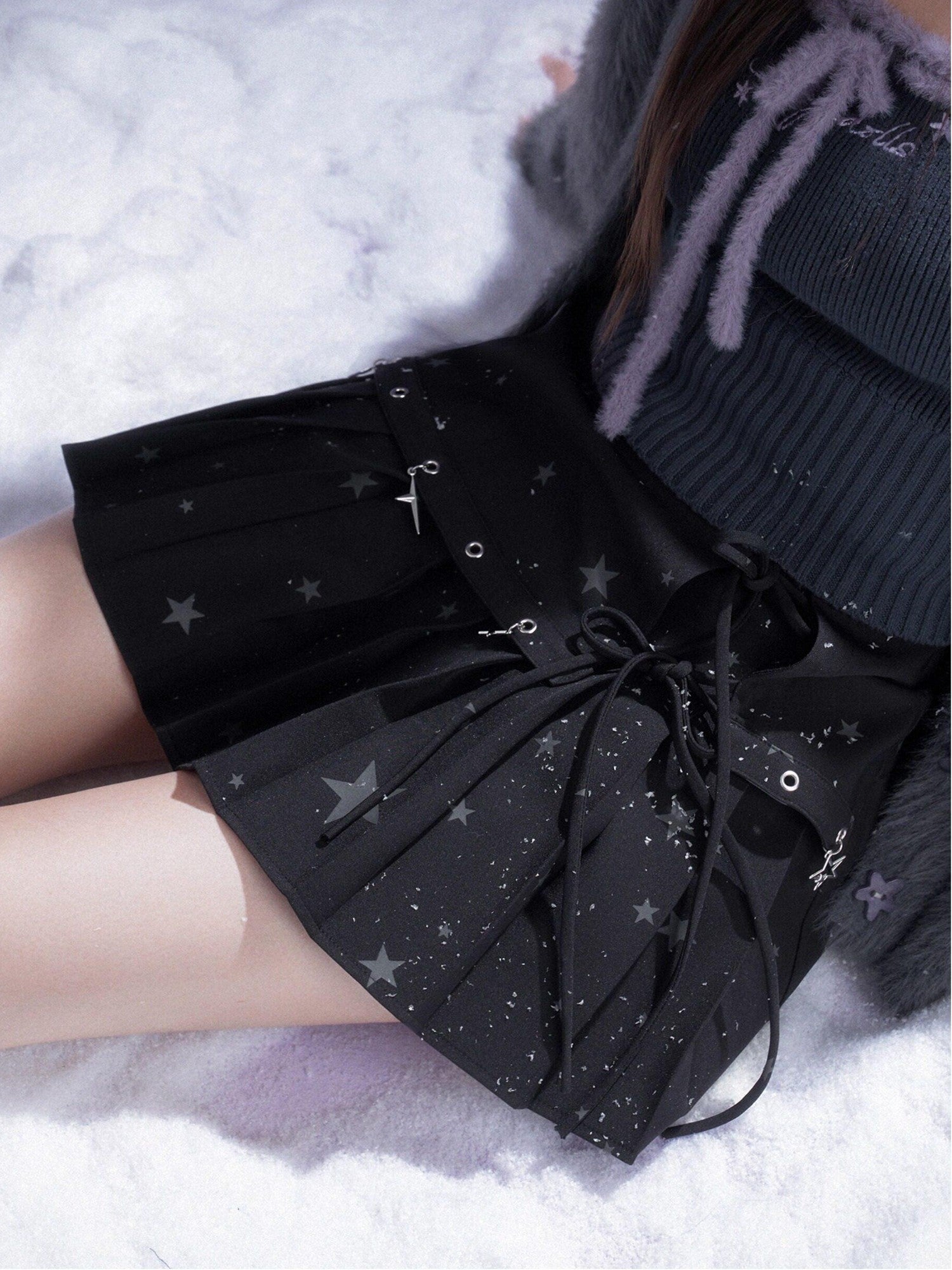 SagiDolls Dark Star Metal Pendant Strappy High Waist Women's Pleated Skirts