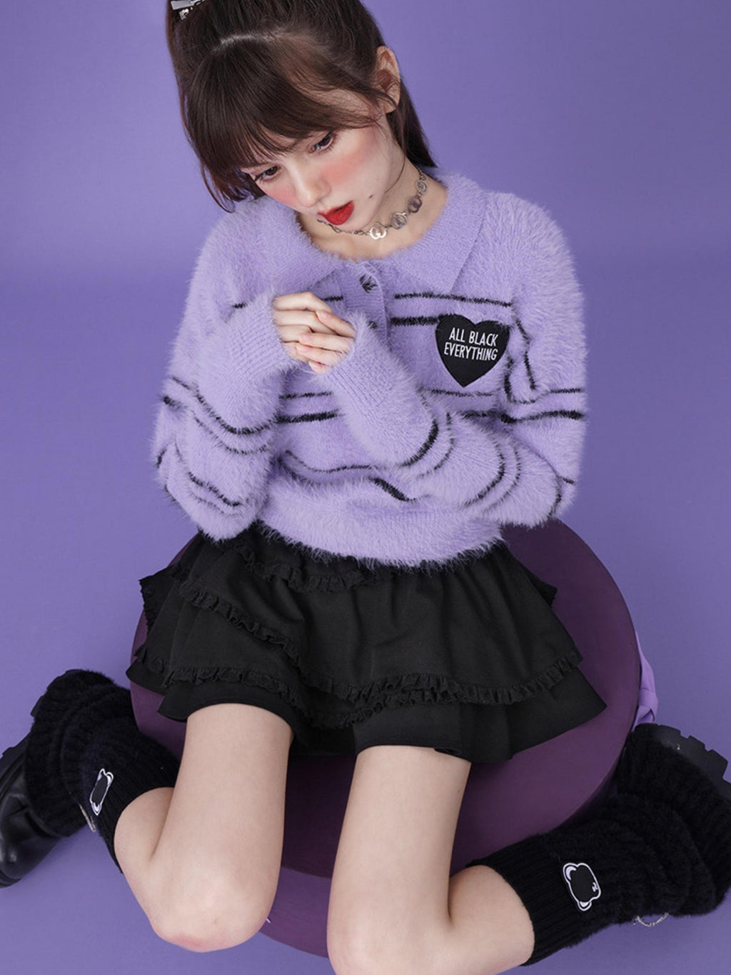 SagiDolls Dark Sweet Heart Button Tiered Ruffle High Waist Women's Mini Skirts