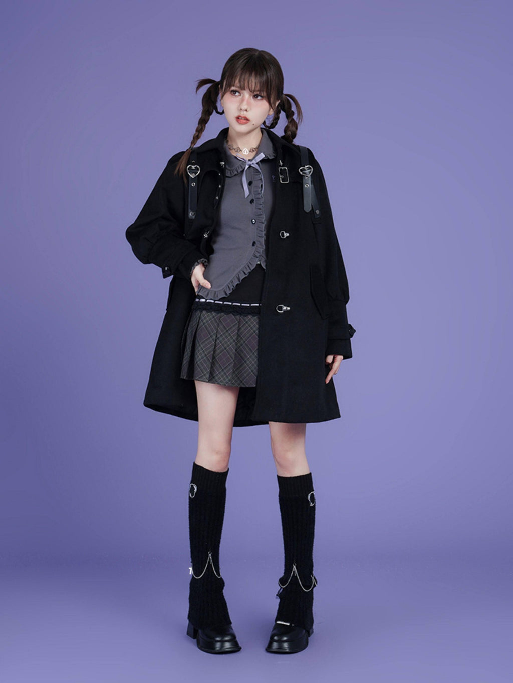 SagiDolls Deep Gray Bow Doll Collar Slim Fit Button Women's Cotton Blend Cardigans