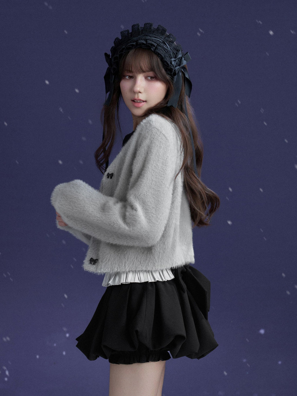 SagiDolls Detachable Bow Black Bubble A Line Women's Polyester Mini Skirts