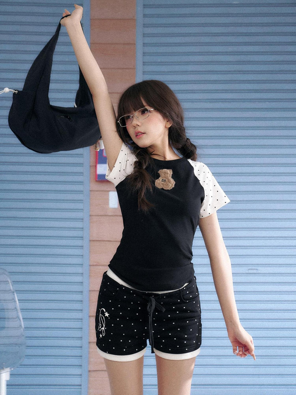 SagiDolls Detachable Bow Polka Dot Tie Elastic Waist Women's Cotton Blend Chino Shorts